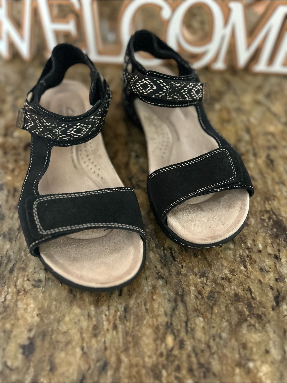 Clarks Black Open-Toe Adjustable Sandals